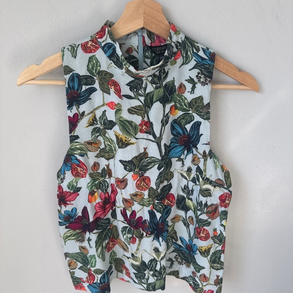 Topshop Tops - TOPSHOP floral print on a light blue background, mock neck tank blouse